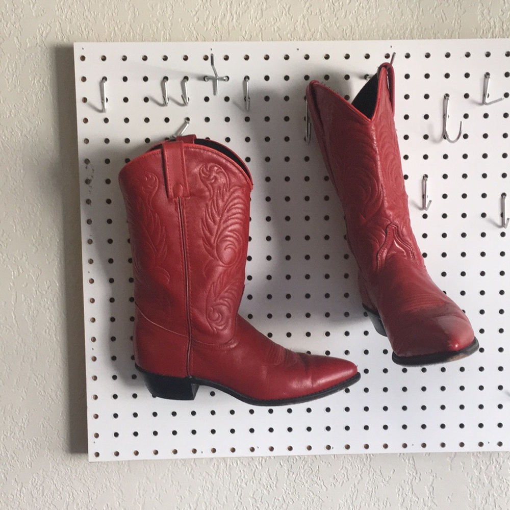 Red leather (maybe?) western boots